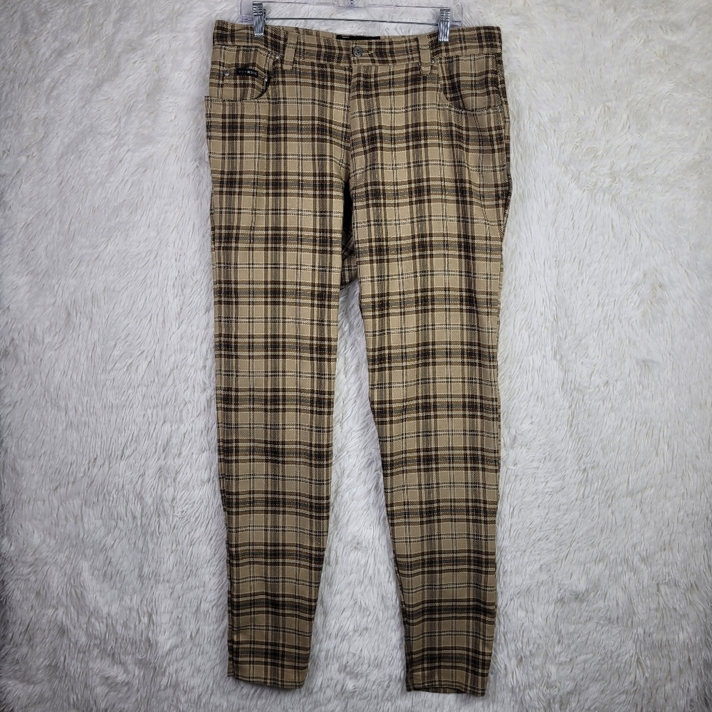 Vtg BC Ethic Mens 36x32 Tan Tartan Tapered Pants 90s Y2K Streetwear Made In USA
